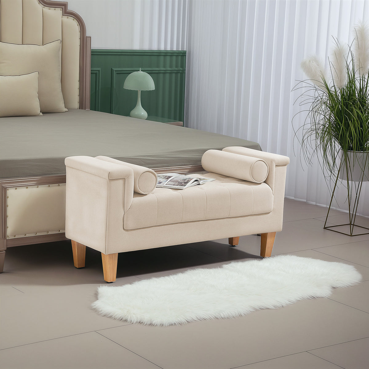 HOMCOM Polsterbank, Vintage-Design, 2 Kissen, Chenillebezug, 115 x 44 x 58 cm, Beige – Produktabbildung 2