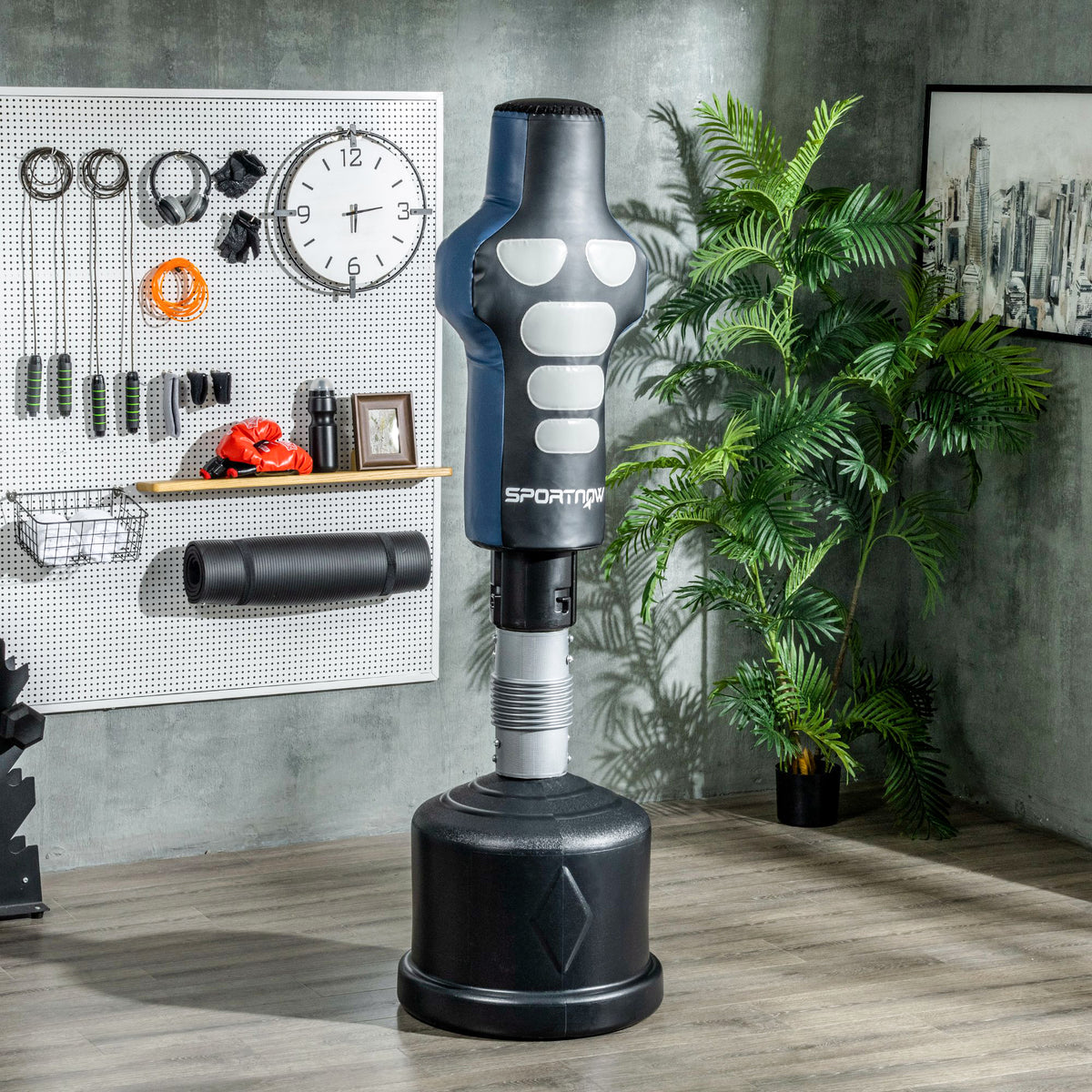 Boxdummy, freistehend, höhenverstellbar, schwerer Standfuß, Kunstleder, schwarz+grau+blau, 55 x 55 x – Produktabbildung 2