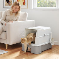 PawHut Katzentoilette aus Edelstahl mit Deckel, XL Katzenstreubox mit Schaufel, herausziehbare Wanne – Produktabbildung 2