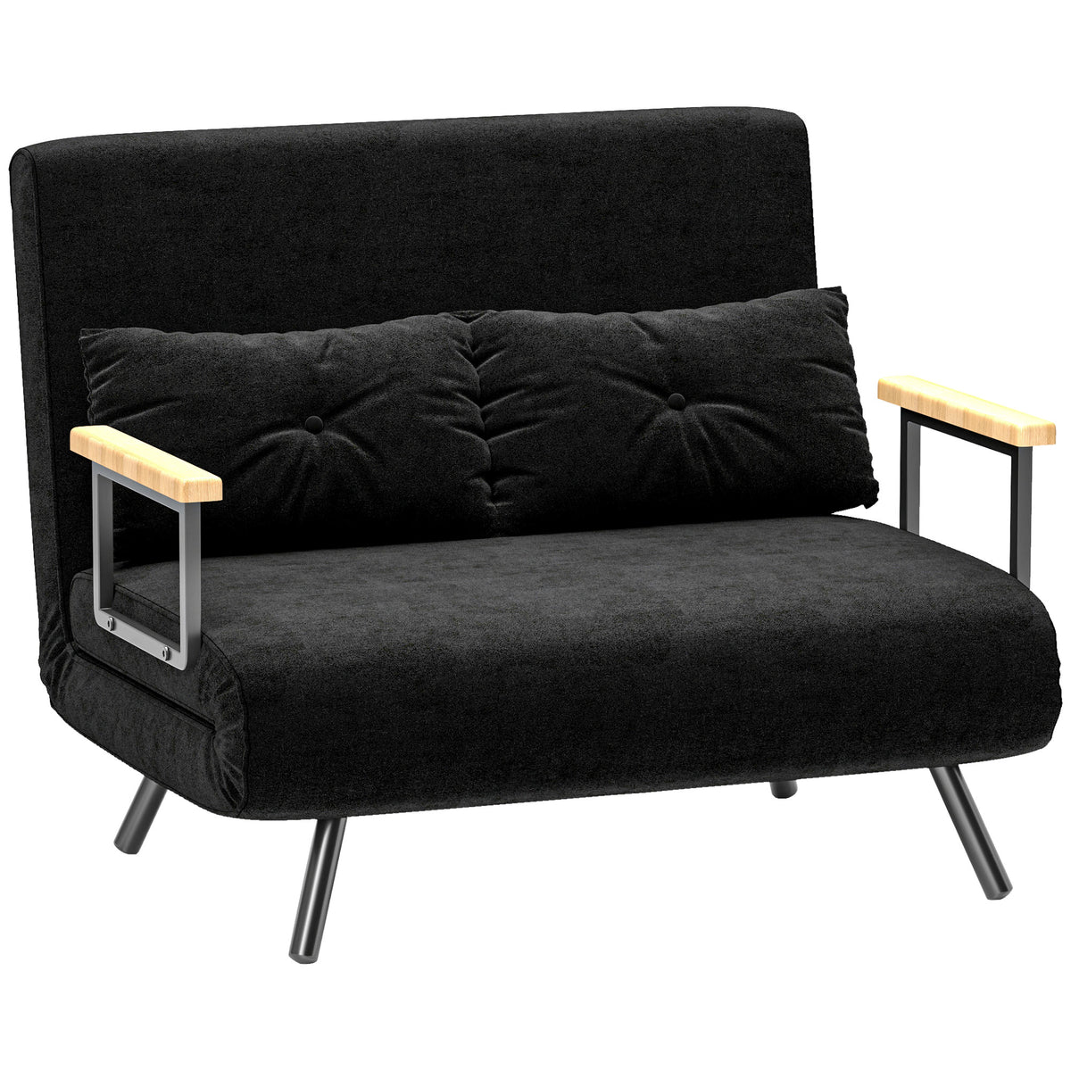 HOMCOM Schlafsofa 2er-Sofa Samtsofa, Schlaffunktion, inkl. 2 Kissen, Samtoptik, Schwarz