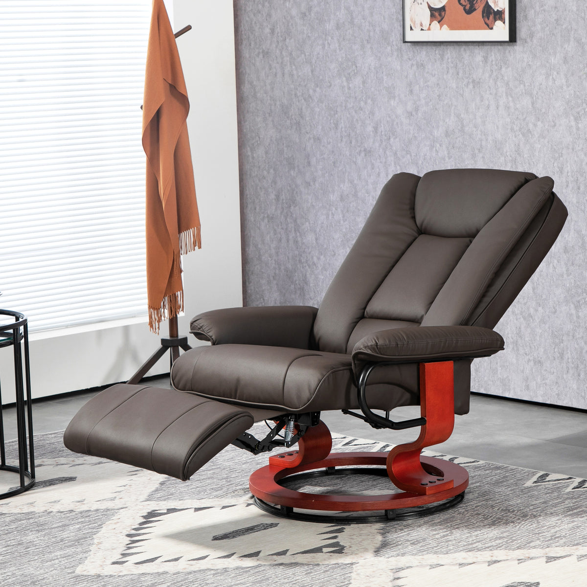 HOMCOM Relaxsessel mit Liegefunktion, drehbar, bis 150 kg, Kunstlederbezug, Stahlrahmen, Braun – Produktabbildung 2