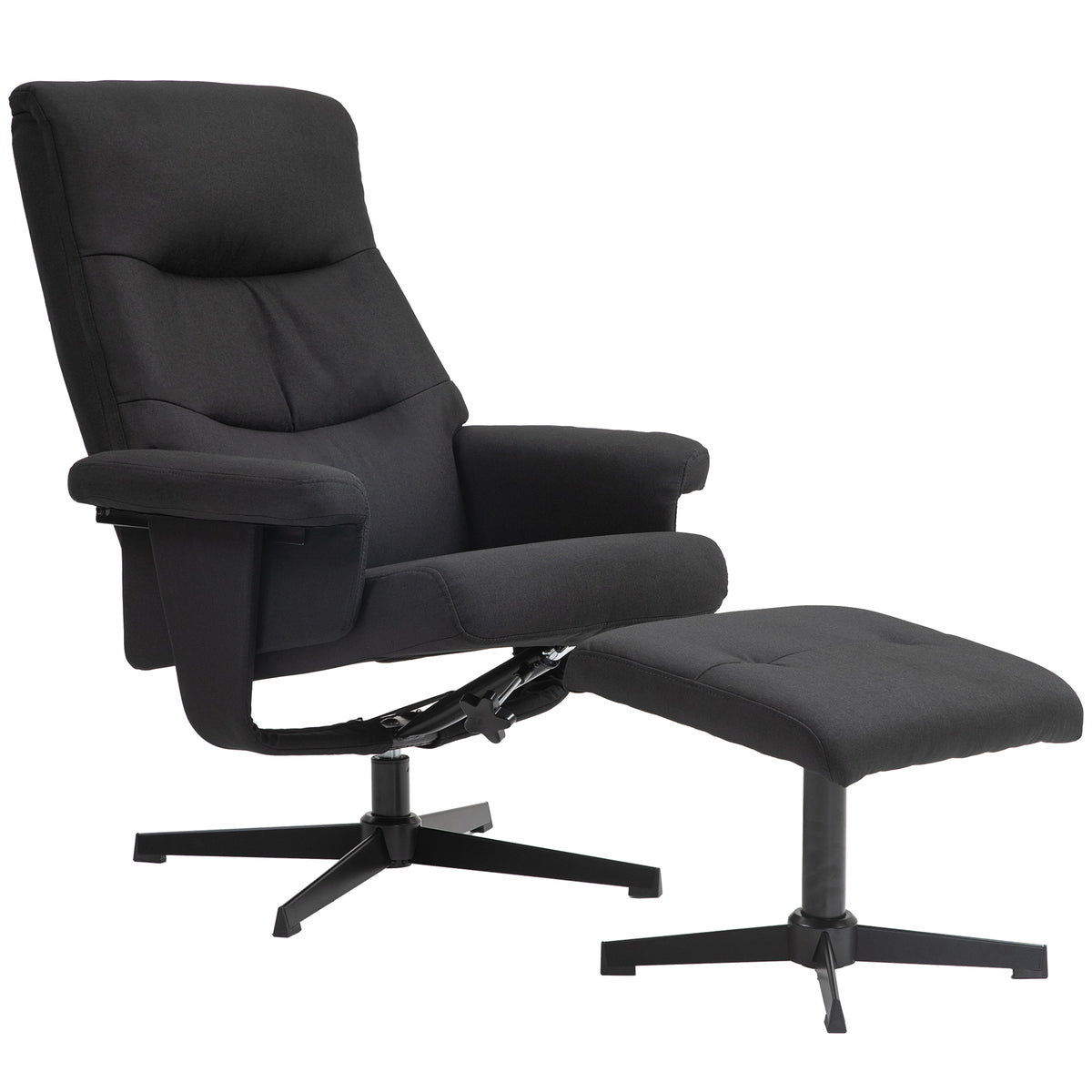 HOMCOM Liegesessel mit Hocker, drehbar, Wippfunktion, Samtoptik, bis 150 kg, Schwarz