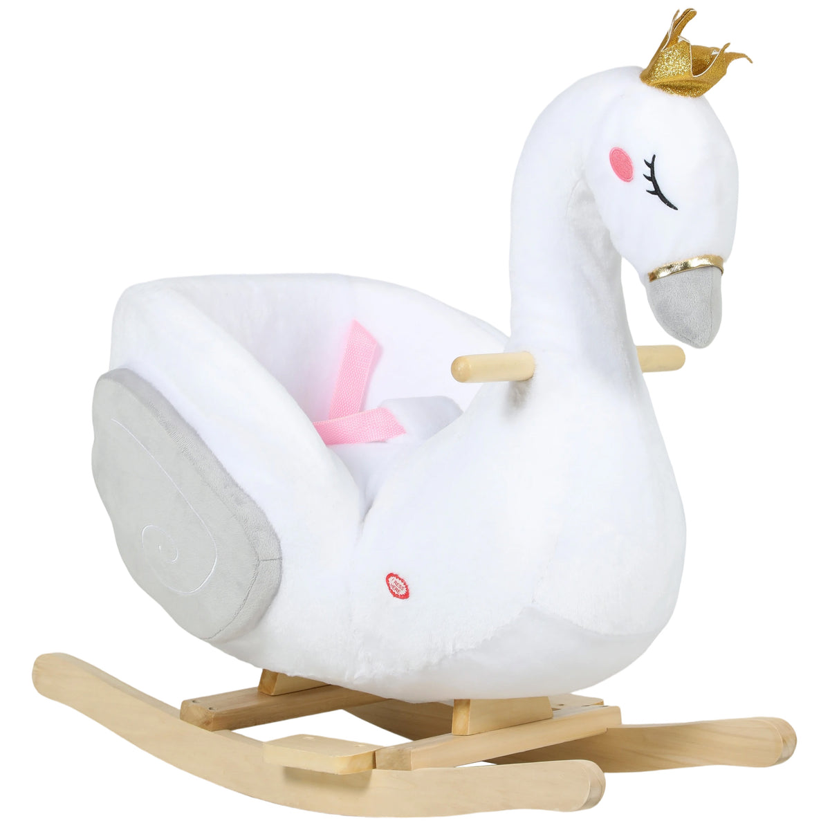 Schaukeltier, Schwan-Schaukel mit Schlaflied, weicher Füllung, Holzrahmen, für Kinder 1,5-3 Jahre, 65x40x68