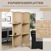 HOMCOM 4-teiliger Paravent, 160 x 170 cm, faltbare Trennwand mit 2 Regalen, Naturholz – Produktabbildung 6