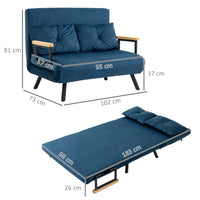 HOMCOM Schlafsofa 2er-Sofa Samtsofa, Schlaffunktion, inkl. 2 Kissen, Samtoptik, Natur + Blau – Produktabbildung 3