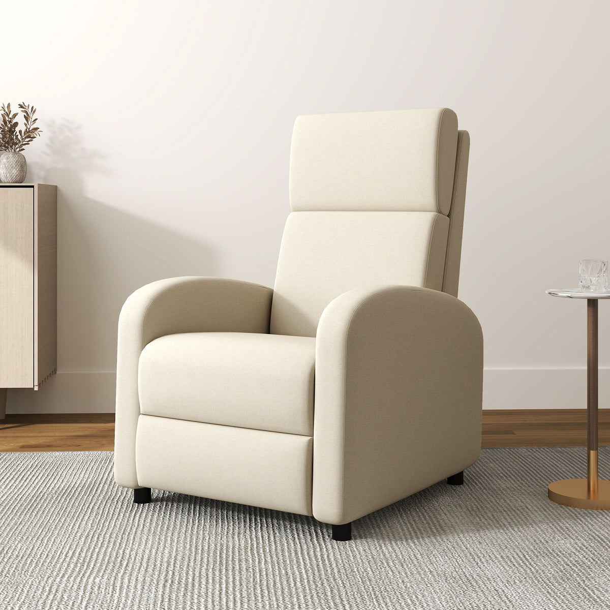 HOMCOM Relaxsessel Fernsehsessel, ausklappbare Fußstütze, neigbar bis zu 160°, 64 x 86 x 102 cm, Creme – Produktabbildung 2