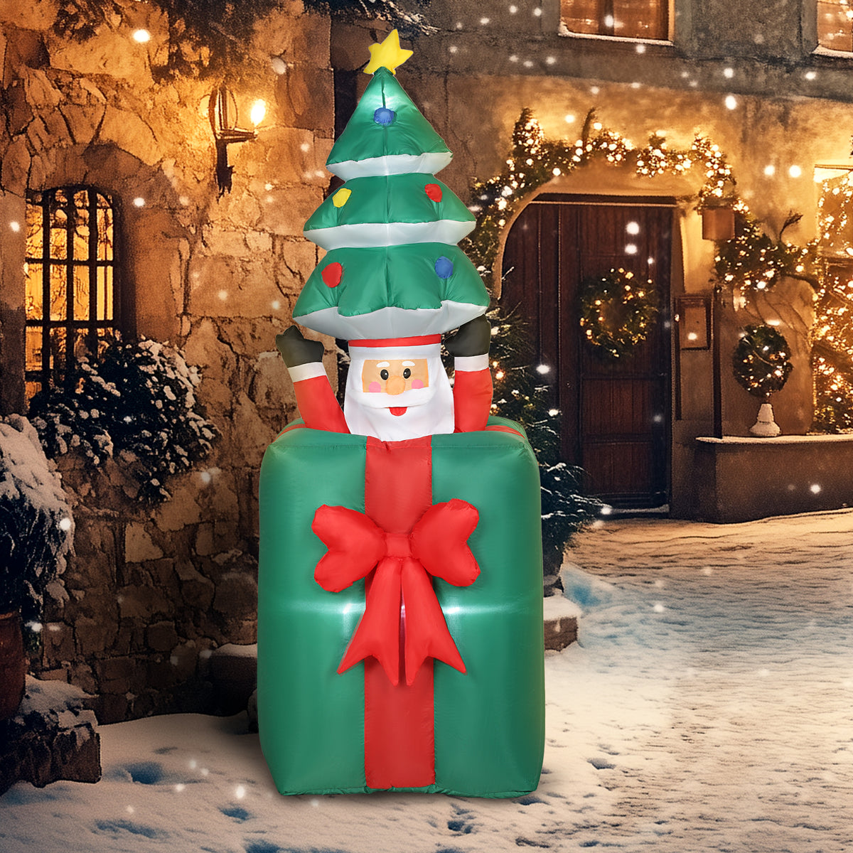 Outsunny Aufblasbare Weihnachtsdekoration mit LED-Lichtern, Polyester, für drinnen und draußen, Rot+Grün – Produktabbildung 2