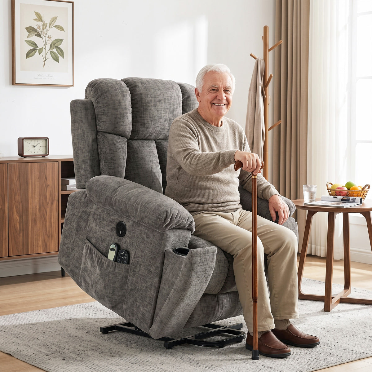 HOMCOM Relaxsessel Fernsehsessel mit Aufstehhilfe, Massage & Wärme, Seniorensessel mit breiter, tiefer – Produktabbildung 2
