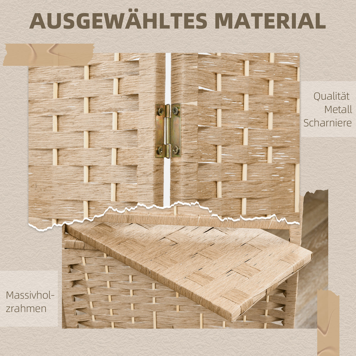 HOMCOM 4-teiliger Paravent, 160 x 170 cm, faltbare Trennwand mit 2 Regalen, Naturholz – Produktabbildung 7