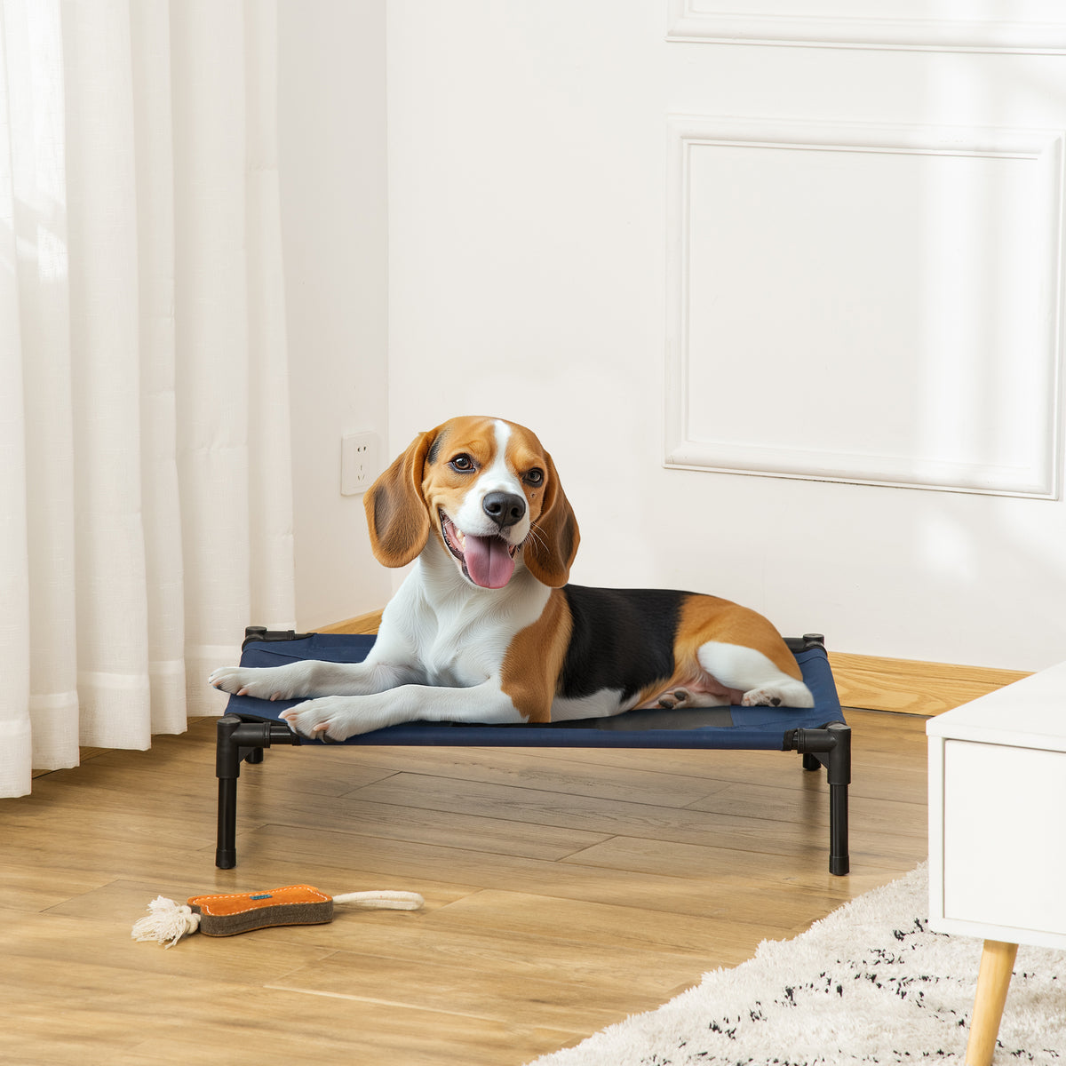 PawHut Hundebett Outdoor erhöht Katzenbett Stahlrahmen 600D Oxford-Gewebe Blau 76 x 61 x 18 cm – Produktabbildung 2