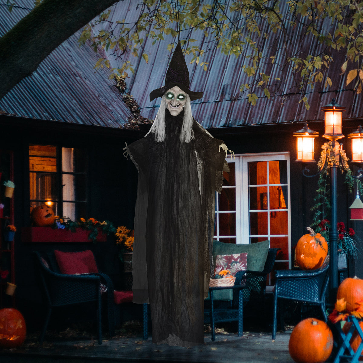 HOMCOM Halloween-Hexe, Halloween-Dekoration, Soundfunktion, mit Bewegungssensor, LED-Lichter, 130 cm x – Produktabbildung 2