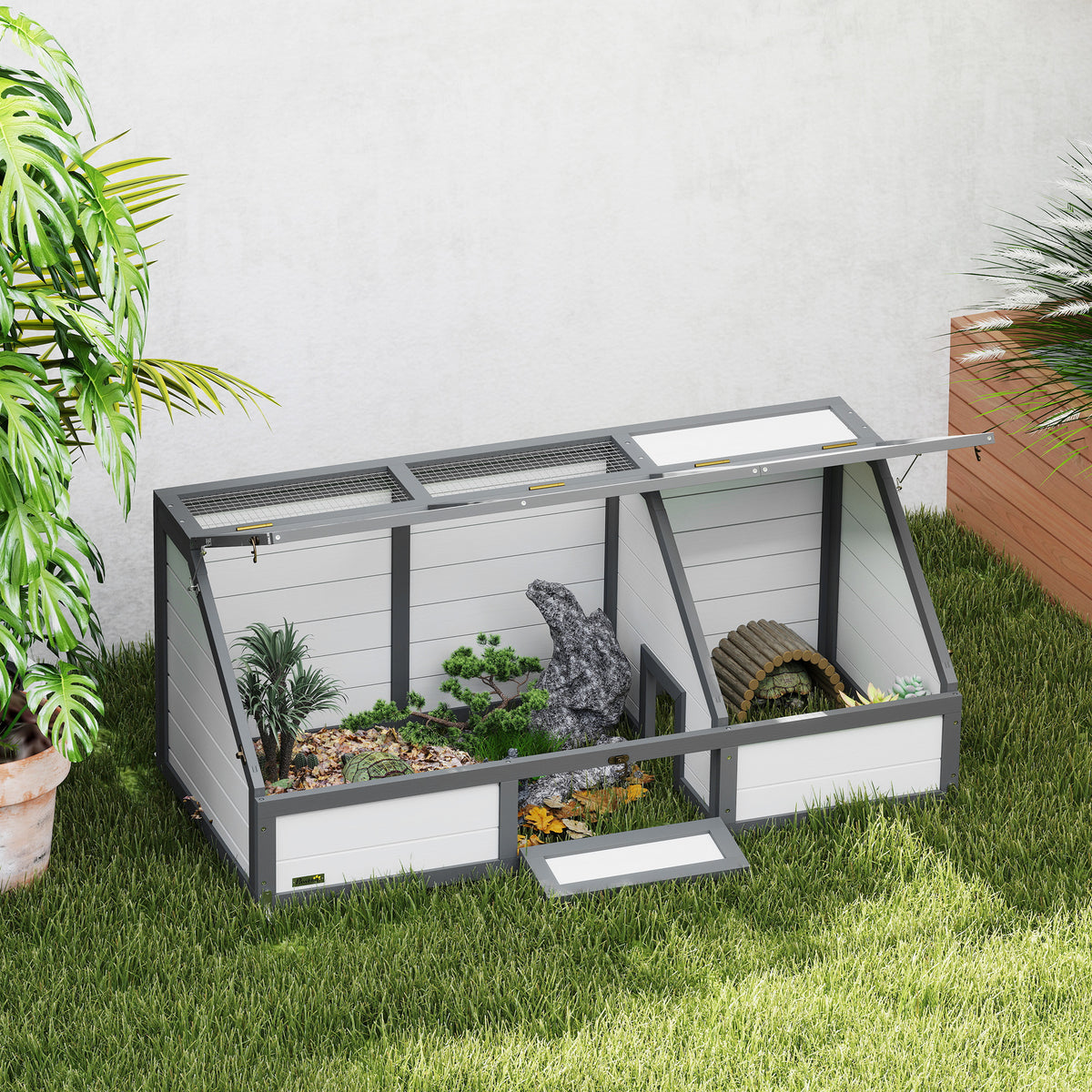PawHut Schildkrötenbox, Outdoor Schildkrötengehege, bodenloses Design, leicht zu öffnen – Produktabbildung 2