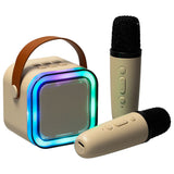Karaoke-Set 2 Mikrofone + tragbarer Lautsprecher BLUETOOTH USB LED beige