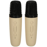 Karaoke-Set 2 Mikrofone + tragbarer Lautsprecher BLUETOOTH USB LED beige