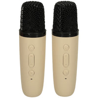 Karaoke-Set 2 Mikrofone + tragbarer Lautsprecher BLUETOOTH USB LED beige