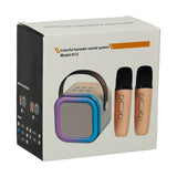 Karaoke-Set 2 Mikrofone + tragbarer Lautsprecher BLUETOOTH USB LED beige