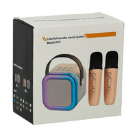 Karaoke-Set 2 Mikrofone + tragbarer Lautsprecher BLUETOOTH USB LED beige