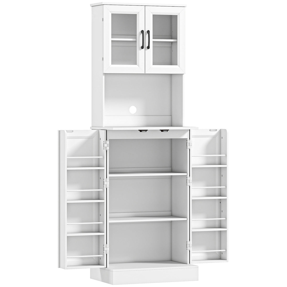 HOMCOM Küchenschrank, verstellbares Regal, Arbeitsplatte, Acryltüren, Kabelloch, für Wohnzimmer, Küche