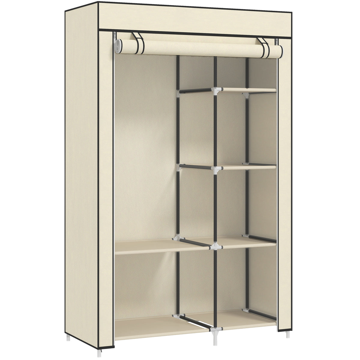 HOMCOM Schrank aus Stoff, Aufbewahrungslösung, 6 Regale, 1 Kleiderstange, Creme