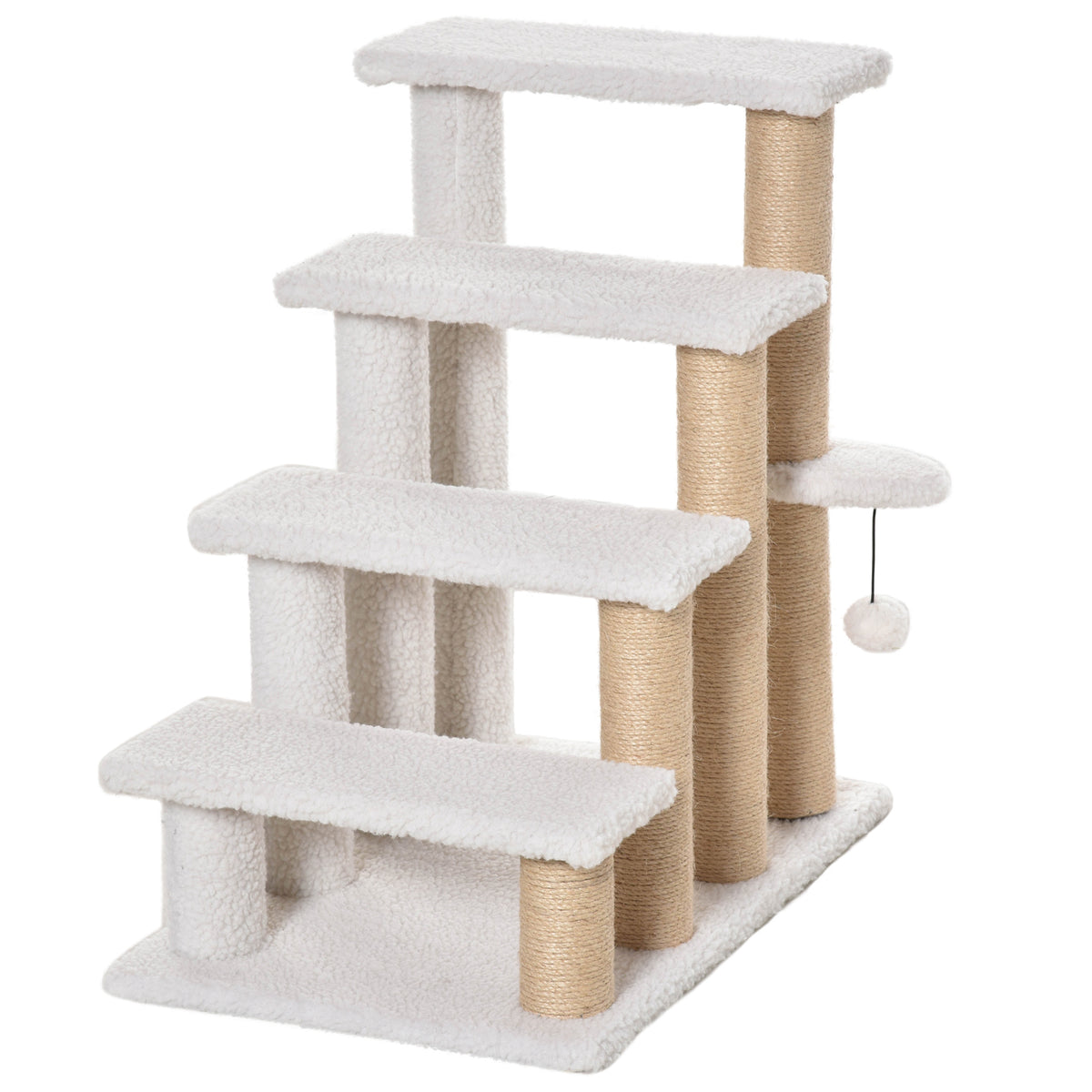 PawHut Katzentreppe 4-stufige Haustiertreppe mit Kratzsäulen Ball Hundetreppe Tiertreppe für Katzen bis 5 kg
