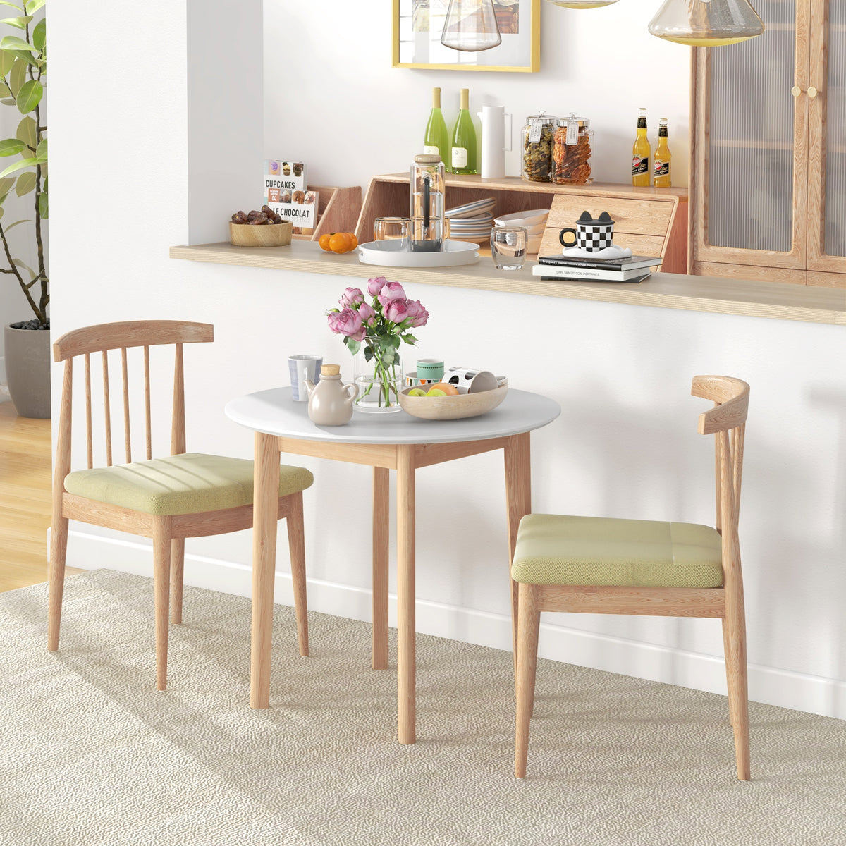 HOMCOM Esstisch Küchentisch Runder Tisch, Skandi-Design, 75 cm x 75 cm x 76 cm, Weiß + Natur – Produktabbildung 2