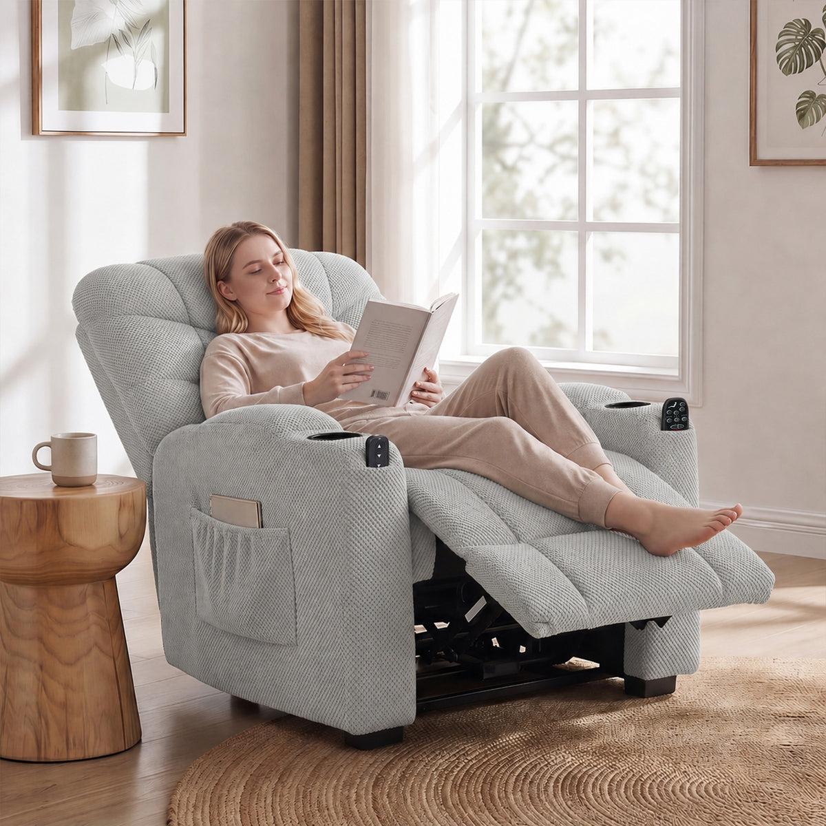 HOMCOM Elektrischer Relaxsessel mit Massage & Wärme, leisem Motor und Memory-Funktion, Grau – Produktabbildung 2
