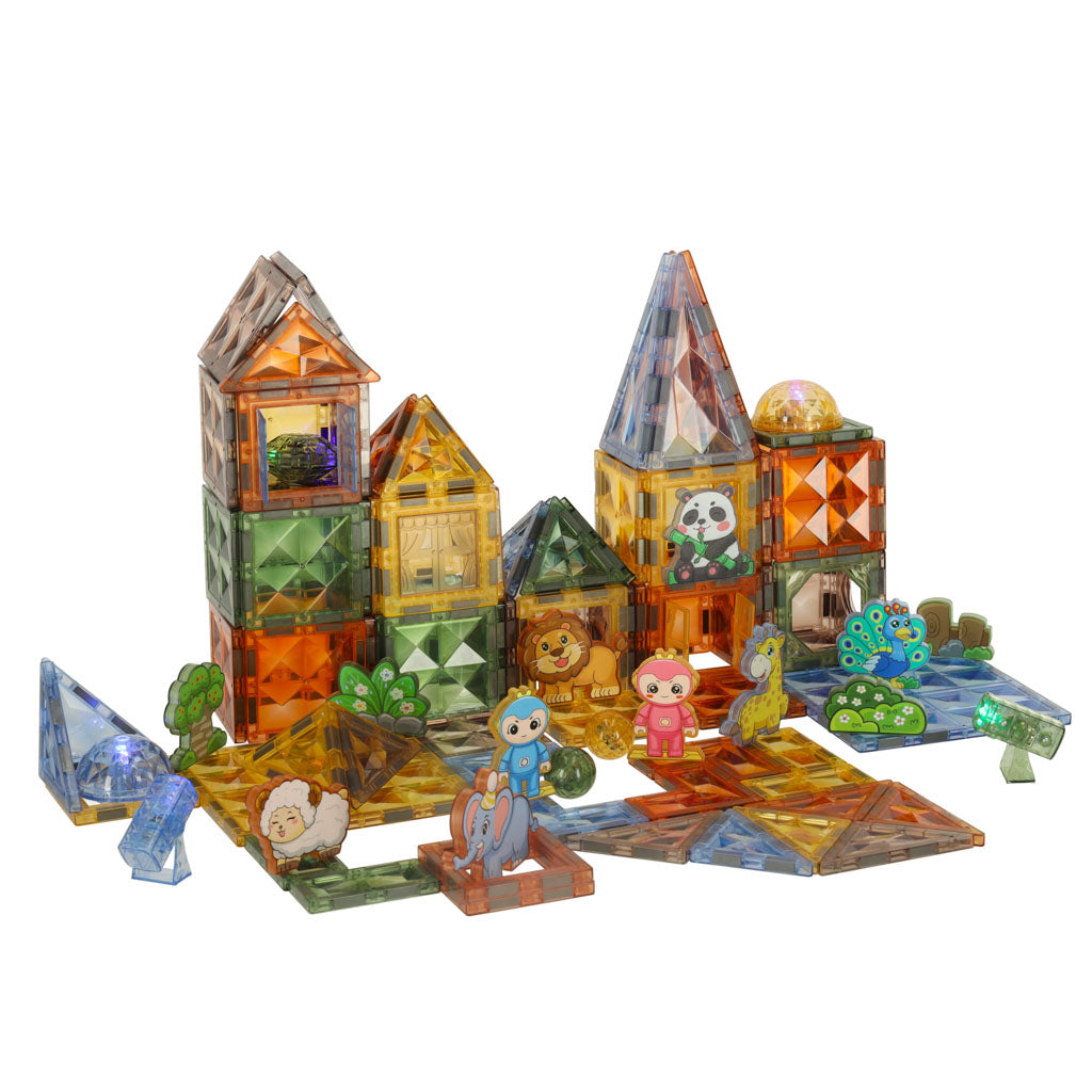 IKONKA 3D magnetische Bauklötze leuchtender Tierpark 124 el