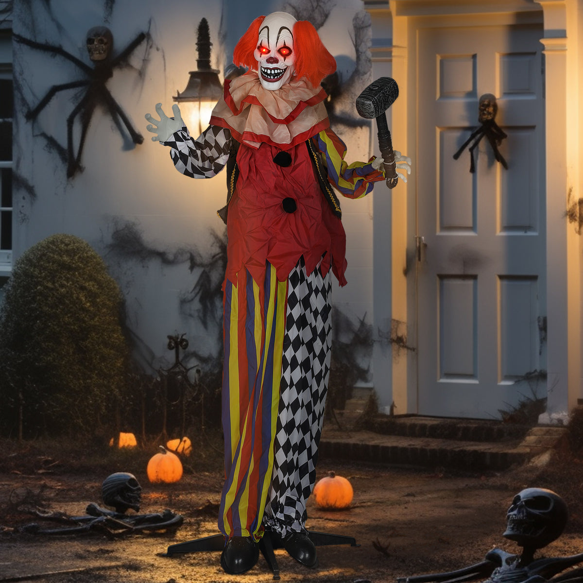 Outsunny Grusel-Clown, Halloween-Animatronik, 173 cm, leuchtende Augen, Geräusch-Aktivierung, bewegliche – Produktabbildung 2