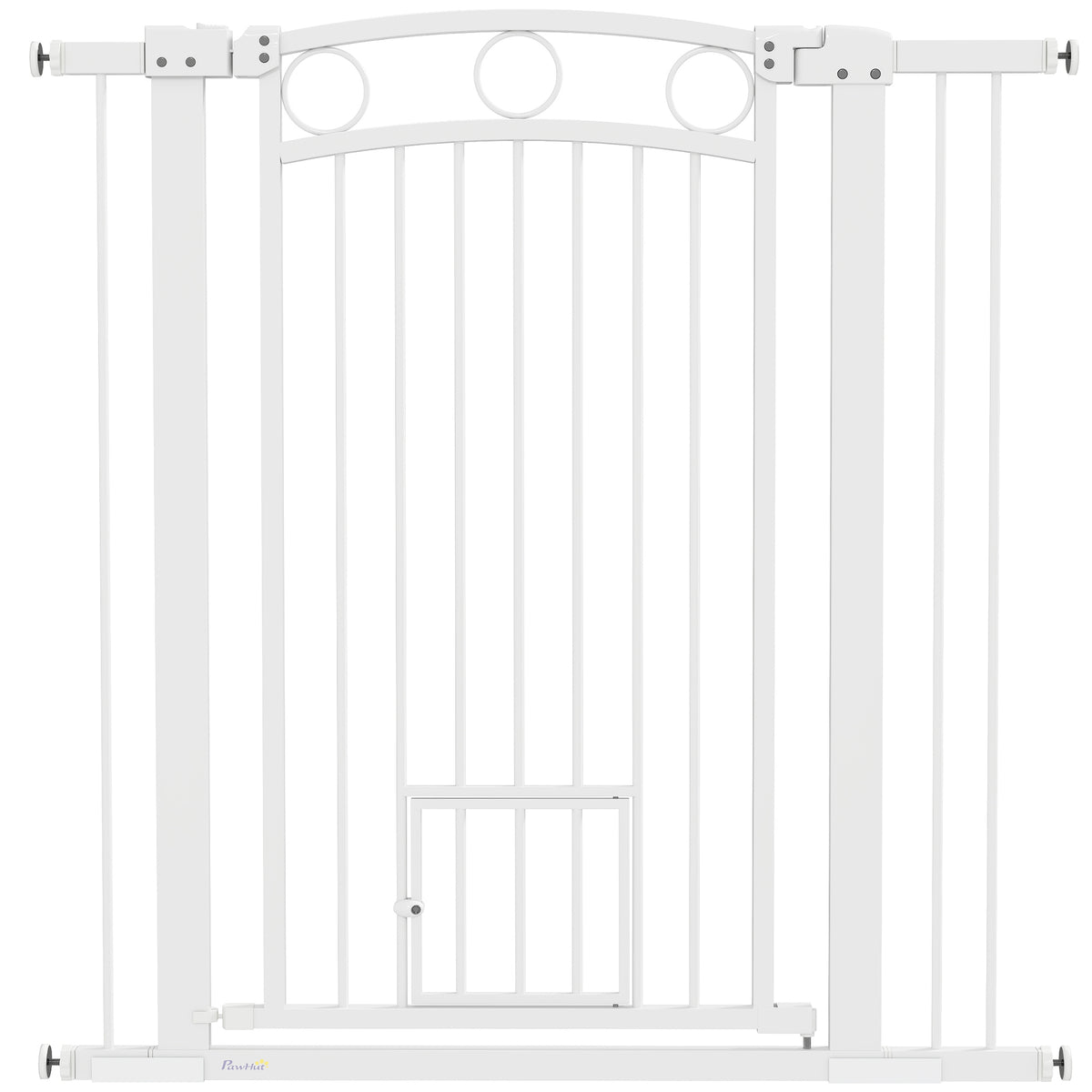 PawHut 106 cm hohes Haustiergitter mit anpassbarer Breite, integrierte Katzentür, für Treppen und Türrahmen