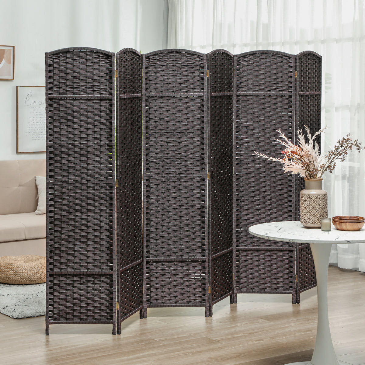 HOMCOM 6-teiliger Raumtrenner, Faltbarer Sichtschutz, Sichtschutzwand für Wohnzimmer, Schlafzimmer – Produktabbildung 2