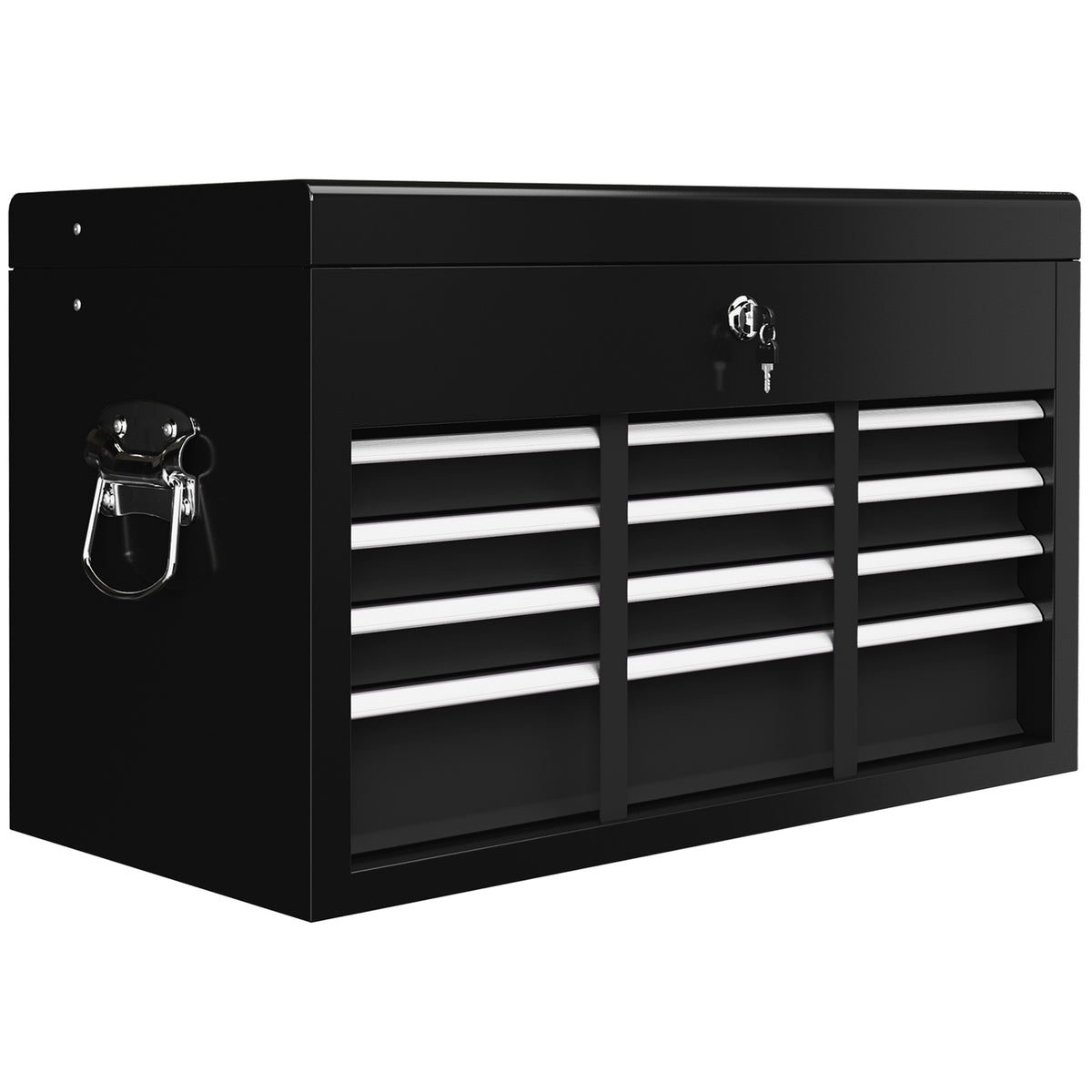 HOMCOM Werkzeugkiste, abschließbar, 3 Schubladen, Stahlgehäuse, 60x26x34cm, Schwarz