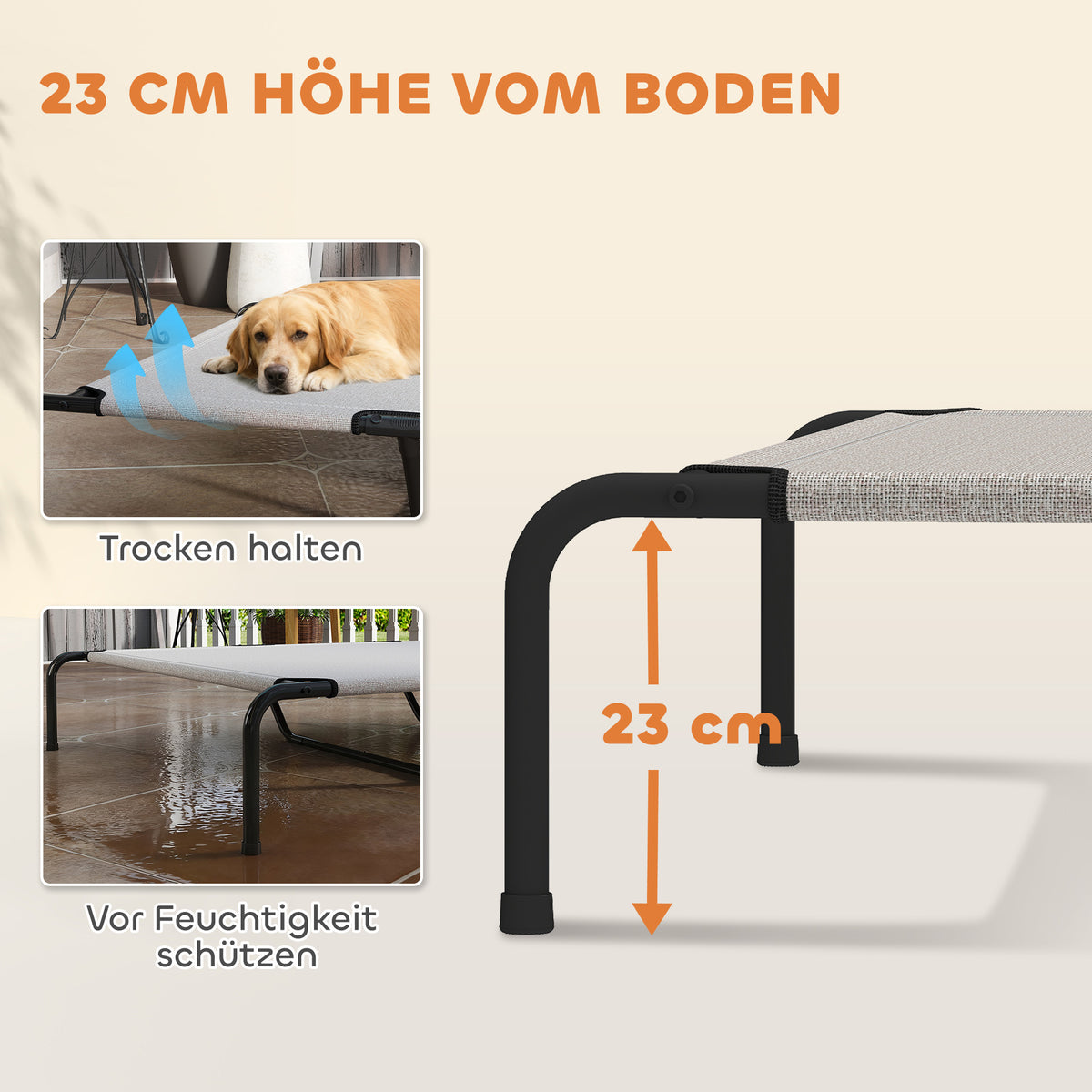PawHut Hundeliege Outdoor, Erhöhtes Hundebett für große Hunde, mit Stahlrahmen, atmungsaktiv Netzgewebe – Produktabbildung 4