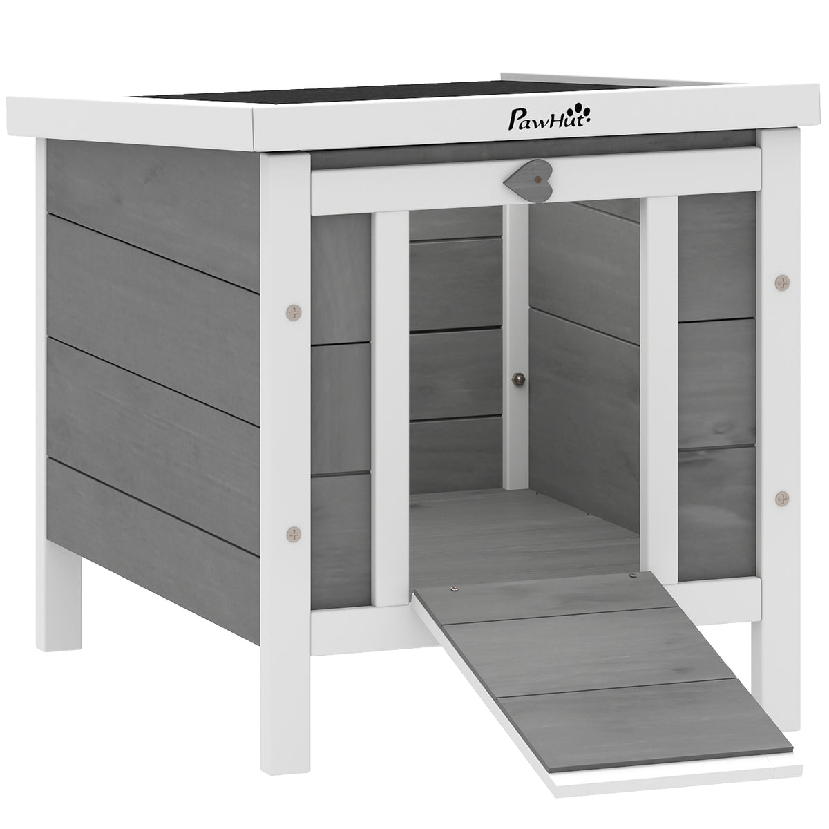 PawHut Kleintierstall Kleintierhaus mit Rampe Holz Grau