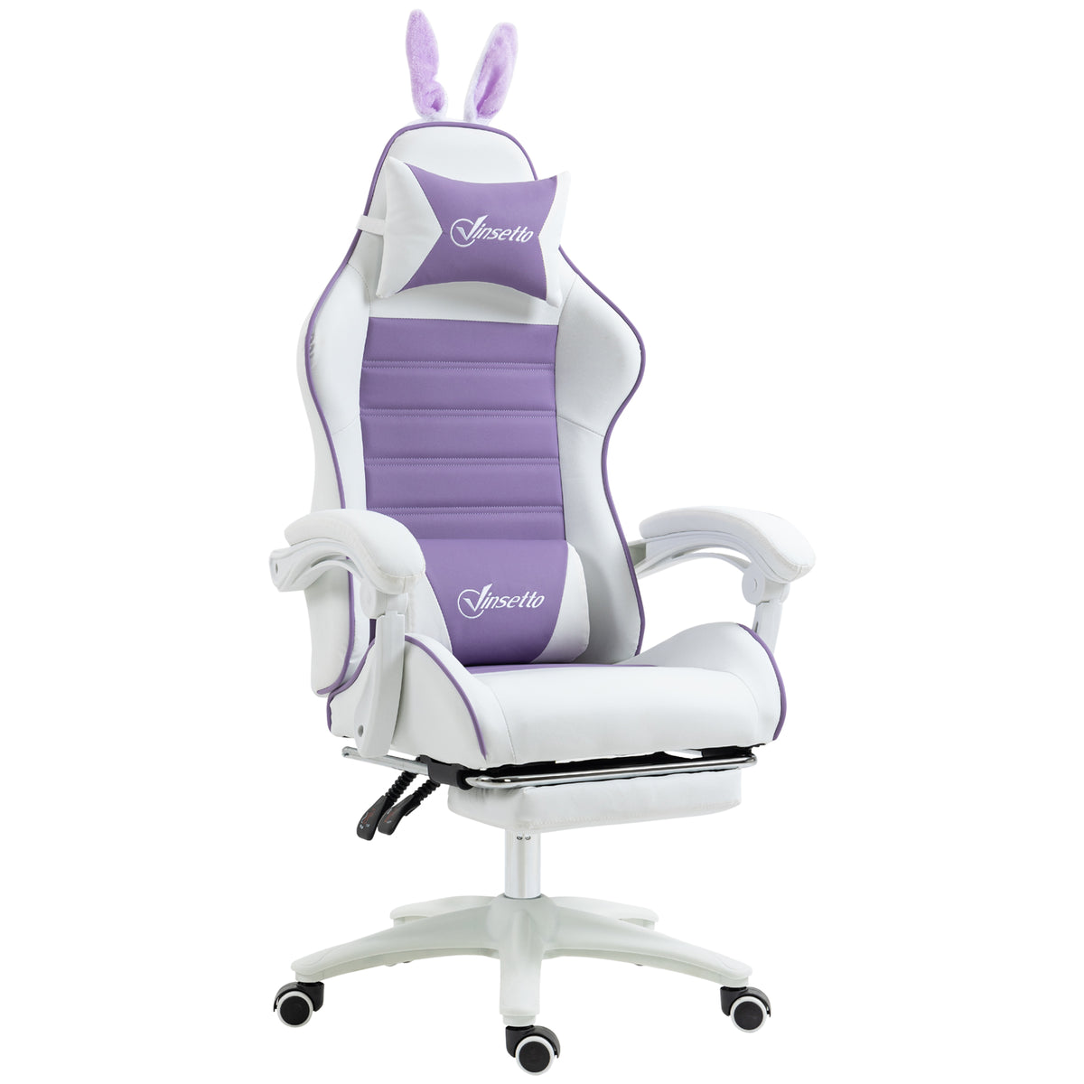 Vinsetto Gaming Stuhl Ergonomischer Gamer Stuhl mit Lendenwirbelstütze, Fußstütze Hasenohren Kopfkissen
