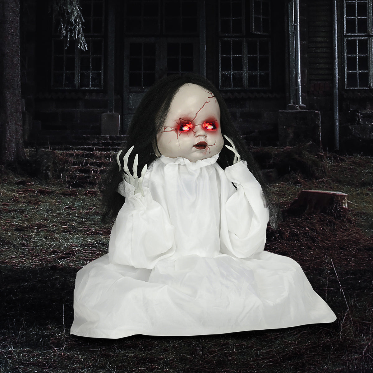 HOMCOM Halloween-Dekoration Horrorpuppe, LED-Augen, heult, springt hoch, Geräusch- & Bewegungssensor, 60 – Produktabbildung 2