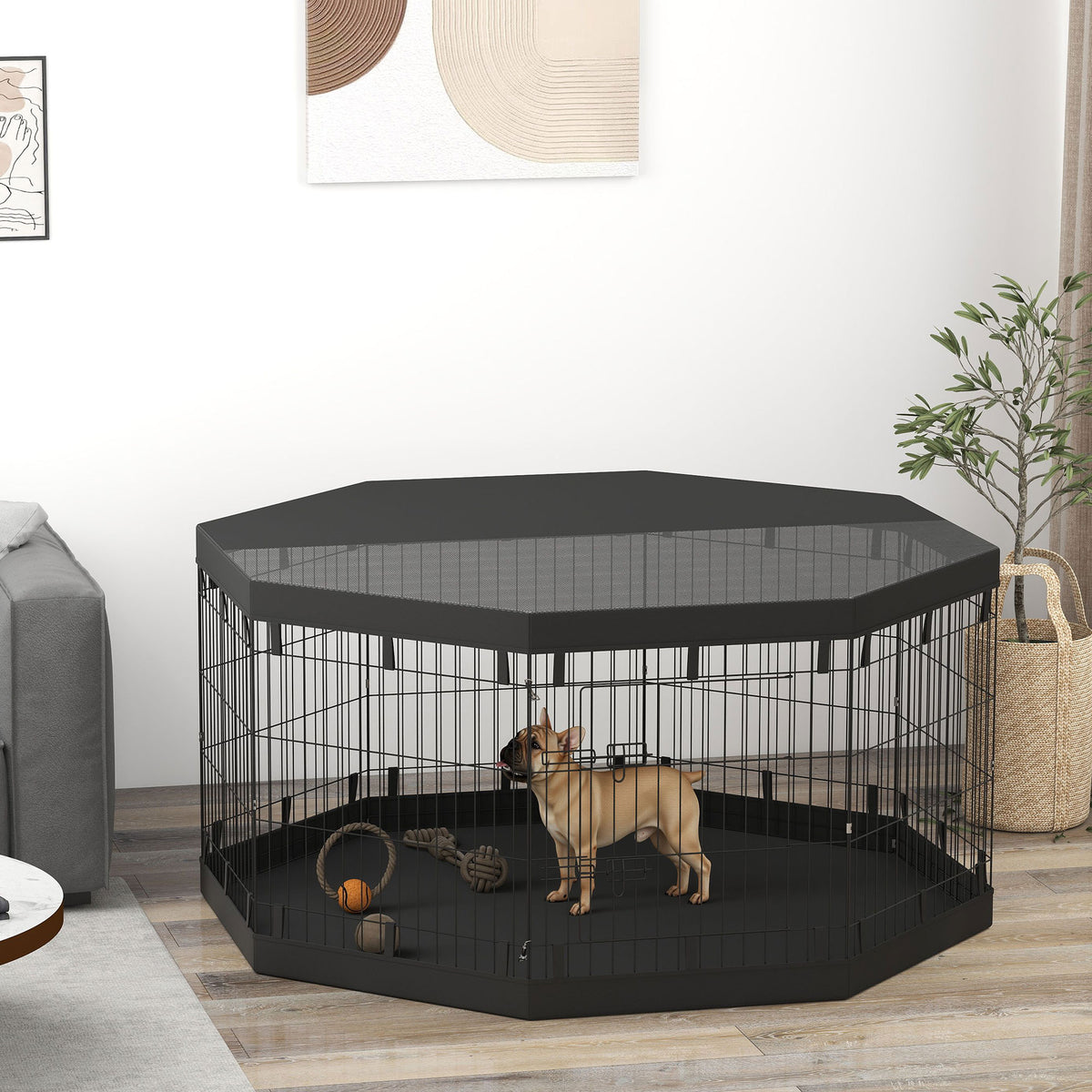 PawHut Welpenauslauf, 76 cm hoch/ca. 2,5 m², 8 Paneele, Bodenplane, Kombi-Dachplane – Produktabbildung 2
