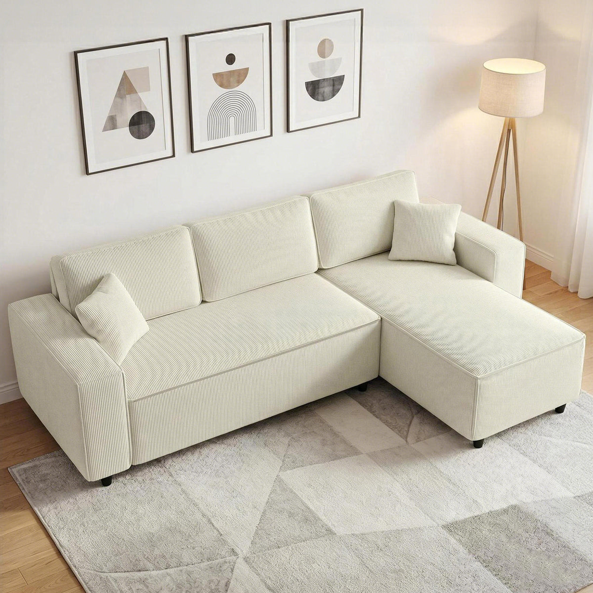 HOMCOM 3-Sitzer-Sofa mit Chaiselongue, Wohnzimmercouch mit Cordbezug, 2 Extra-Kissen, Polstersofa – Produktabbildung 2