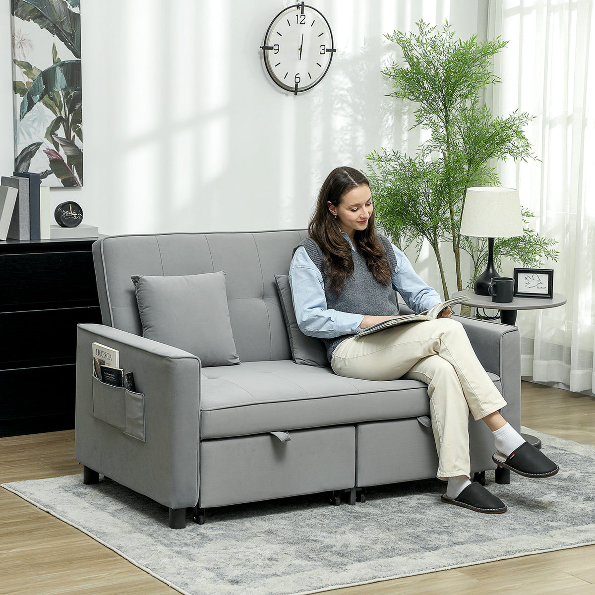 HOMCOM 4-in-1 Sofa, Verstellbare Couch, Sofabett, mit Kissen, Stoffbezug, für Wohnzimmer, Schlafzimmer – Produktabbildung 2