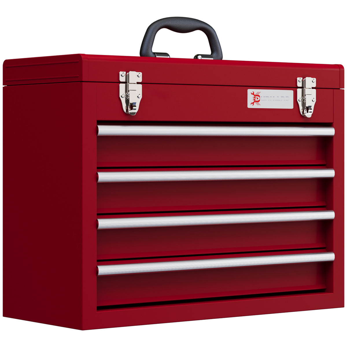 Werkzeugkiste mit 4 Schubladen, oberes Staufach, Stahlverschlüsse, Tragegriff, 51x22x39,5 cm, Rot