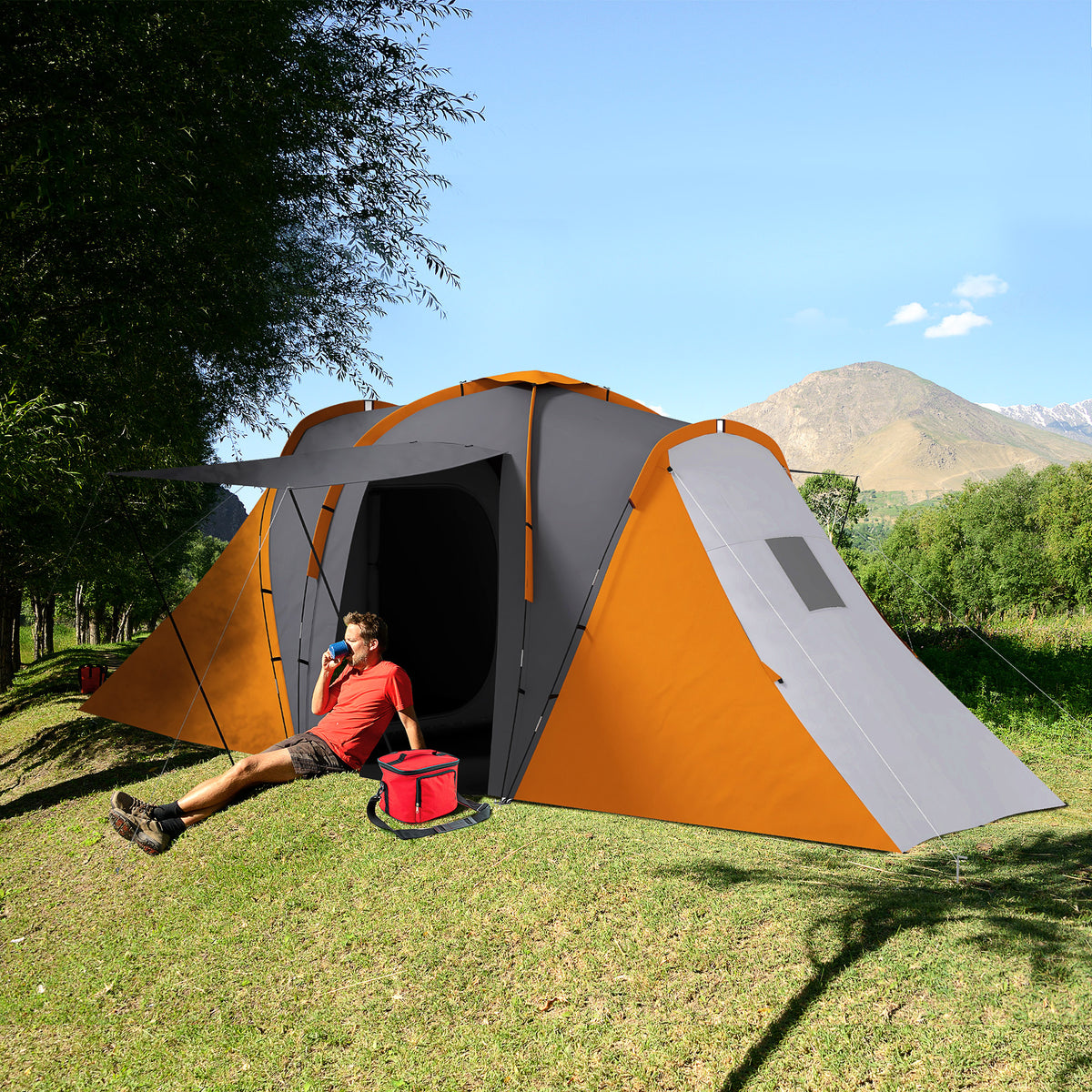 Outsunny Tunnelzelt, 2000mm Wasserabweisend Campingzelt für 4 Personen, mit 2 Schlafzimmern Wohnbereich – Produktabbildung 2
