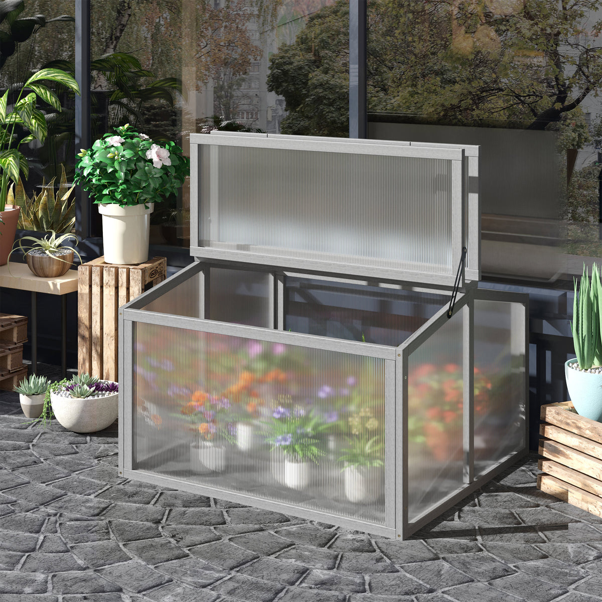 Outsunny Frühbeet Treibhaus Gewächshaus Frühbeetkasten Pflanzenbeet mit Abdeckung aus Holz und – Produktabbildung 2