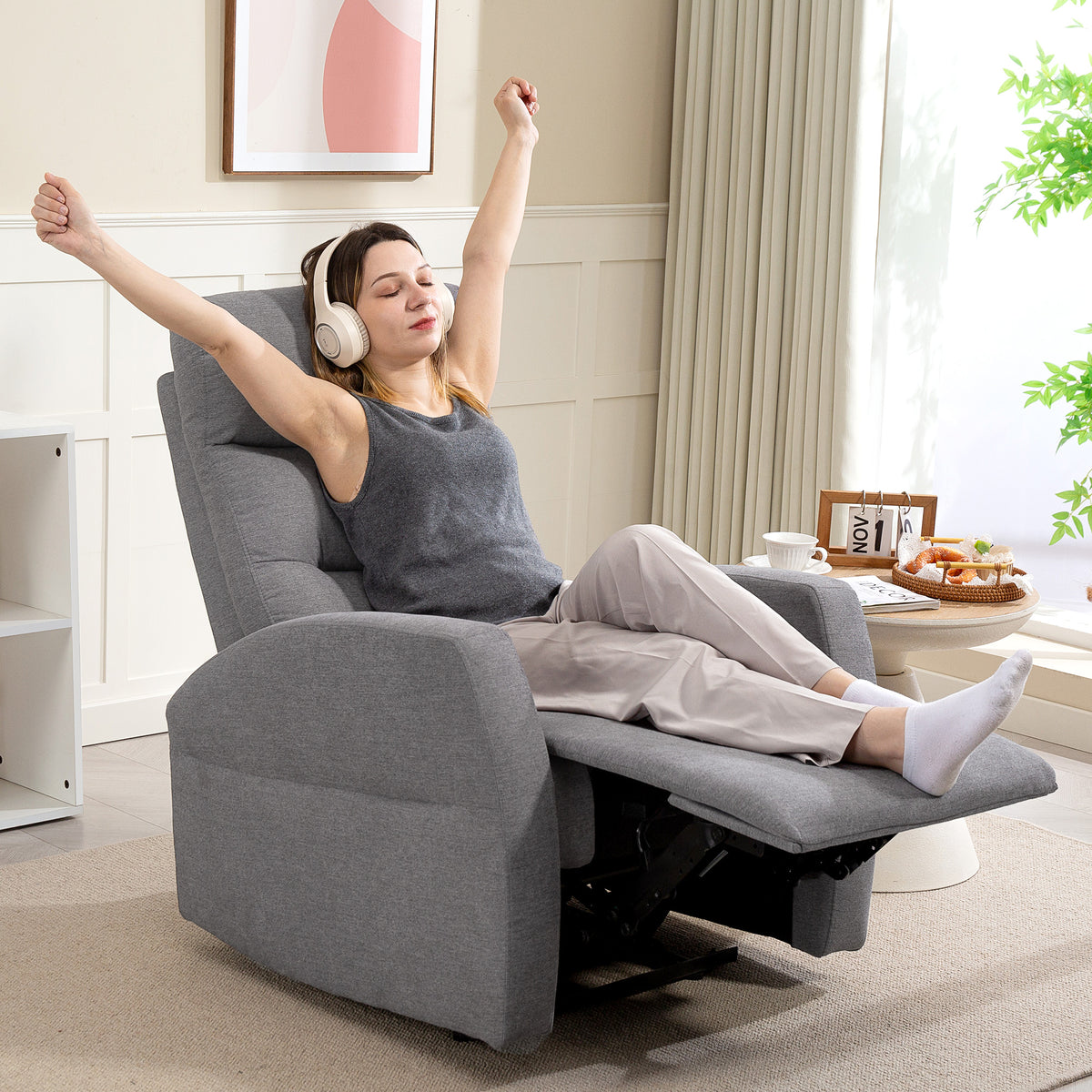 HOMCOM Verstellbarer Relaxsessel mit Fußstütze, Moderner Polstersessel, Dunkelgrau – Produktabbildung 2