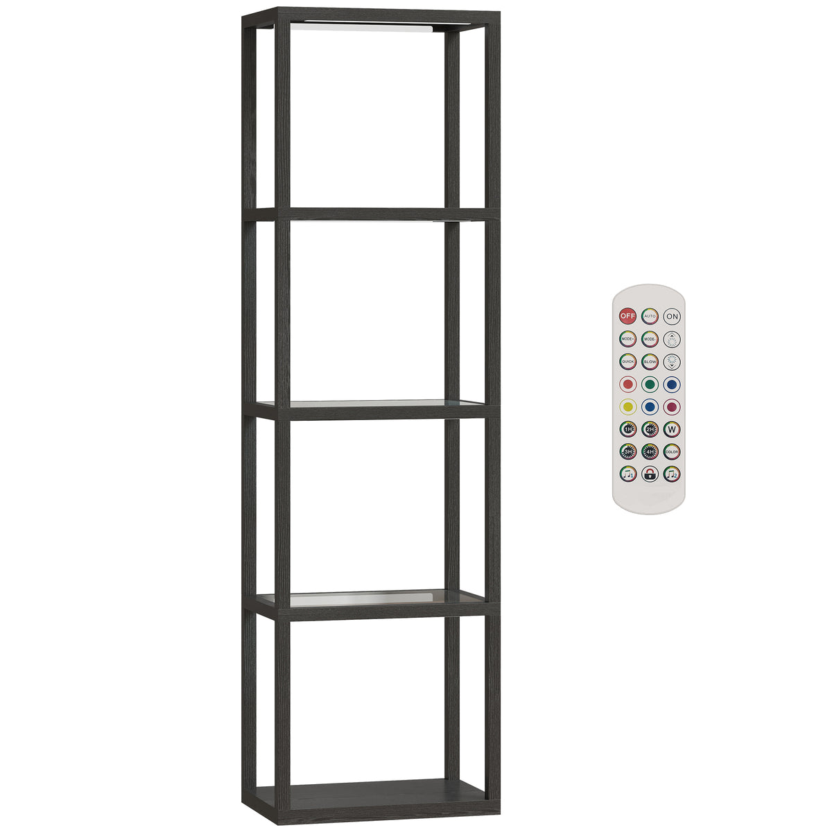 HOMCOM RGB Stehlampe mit Glasregalen, 4-Ebenen-LED-Stehleuchte mit Fernbedienung, Musiksynchronisation