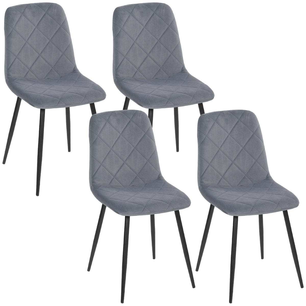 HOMCOM Esszimmerstühle, 4er-Set Küchenstühle mit Rückenlehne, Samtoptik, Polsterstühle mit Metallbeinen, für