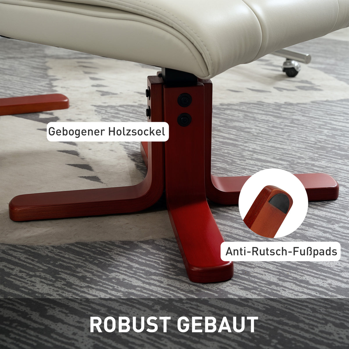 HOMCOM Relaxsessel mit Hocker, Lederoptik, neigbare Lehne, bis 150 kg, Cremeweiß – Produktabbildung 7