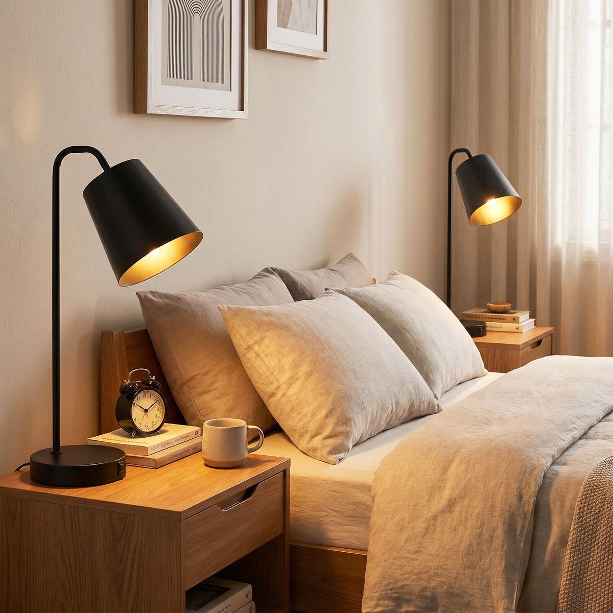 HOMCOM Tischlampen-Set, 2 Stück, Moderne Lampen mit USB-A- und USB-C-Anschluss für Schlafzimmer – Produktabbildung 2