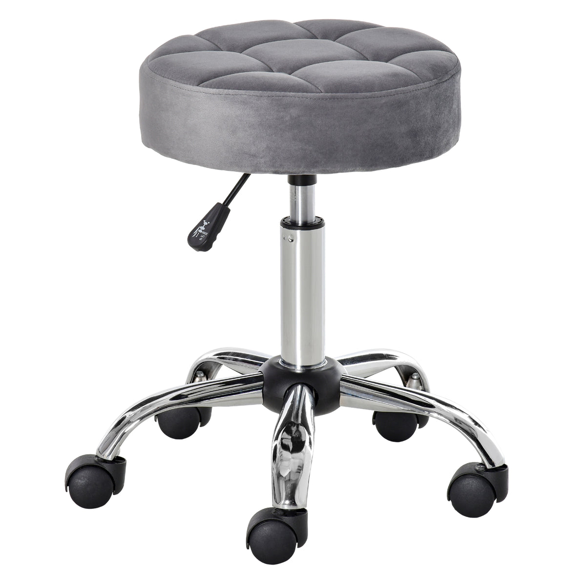 Salonstuhl mit Rädern Rollhocker höhenverstellbar drehbar Salon Hocker Samt-Touch Schaumstoff Chrom-Basis