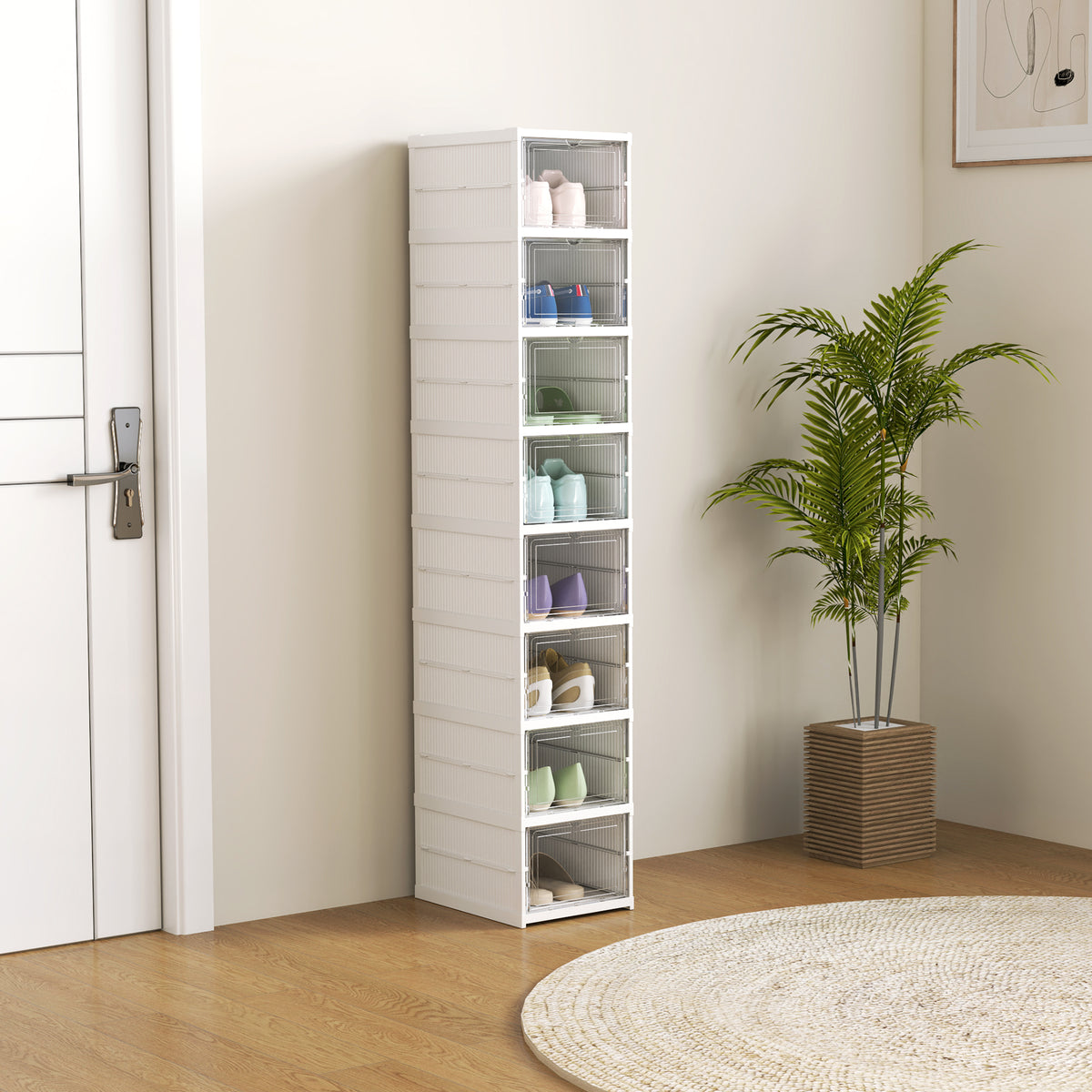 HOMCOM 8-stufiges Schuhregal, Schuhschrank, faltbar, belüftete Rückseite, Kunststoff, Weiß – Produktabbildung 2