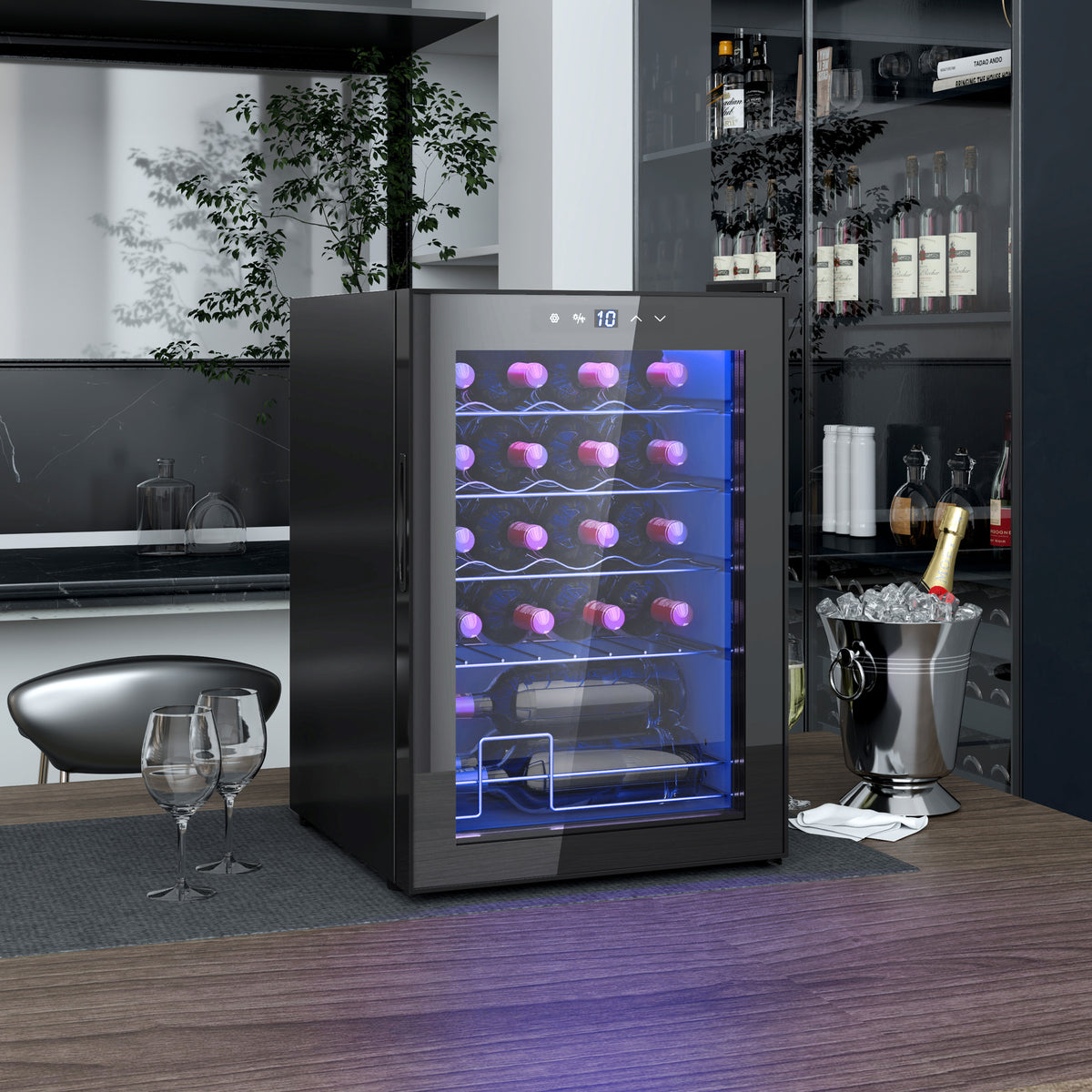 HOMCOM Kleiner Weinkühlschrank, Mini-Kühlschrank für 20 Flaschen, 53 Liter Kapazität, mit Glastür – Produktabbildung 2