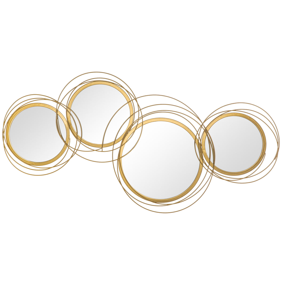 HOMCOM Spiegel-Set für Wanddekoration, Wandschmuck mit 4 runden Spiegeln, Wandspiegel, Flurspiegel,107 x 4 x
